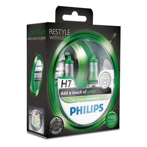 Лампа H7 Colorvision 12v (55w) Зеленый [ К-Кт 2 Шт ] Цена За К-Кт Philips арт. 12972CVPGS2 в Колеса даром