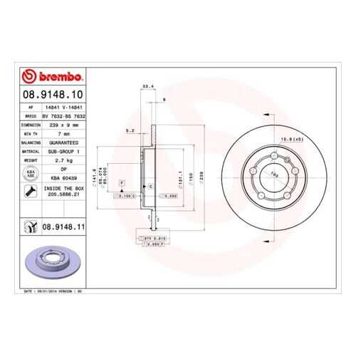 Тормозной диск brembo 08.9148.11 в Колеса даром