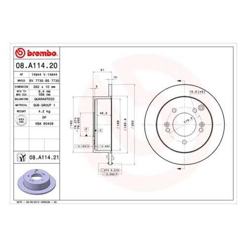 Тормозной диск brembo 08.A114.20 в Колеса даром