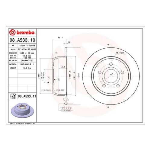 Тормозной диск brembo 08.A533.11 в Колеса даром