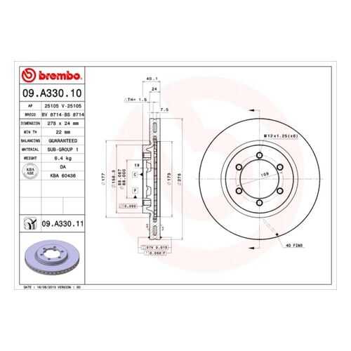 Тормозной диск brembo 09.A330.10 в Колеса даром