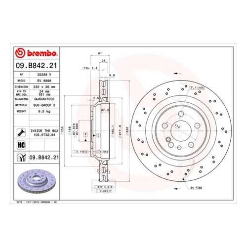 Тормозной диск brembo 09.B842.21 в Колеса даром